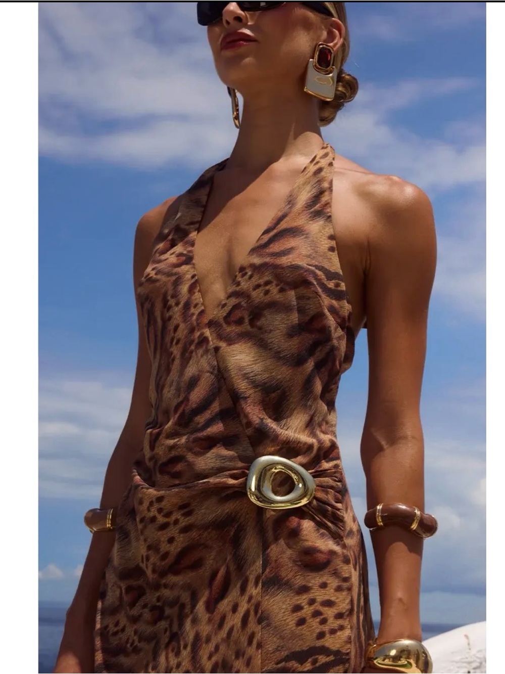 Brown and Gold Halter Maxi Dress